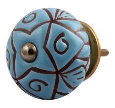 Turquoise Etched Ceramic Floral Cabinet Knob Online