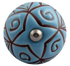Turquoise Etched Ceramic Floral Cabinet Knob Online