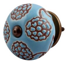Turquoise Marigold Ceramic Floral Cabinet Knob