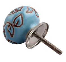 Turquoise Marigold Ceramic Floral Cabinet Knob