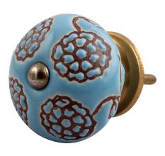 Turquoise Marigold Ceramic Floral Cabinet Knob