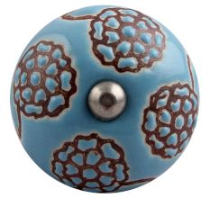 Turquoise Marigold Ceramic Floral Cabinet Knob