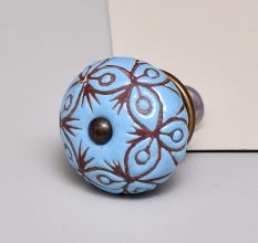 Turquoise Etched Ceramic Floral Dresser Knob Online