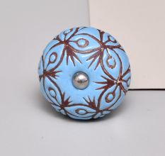 Turquoise Etched Ceramic Floral Dresser Knob Online