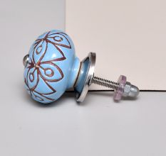 Turquoise Etched Ceramic Floral Dresser Knob Online