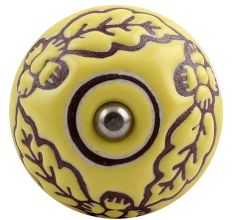 Yellow Brown Leaf Flower Etched Ceramic Wine Stopper