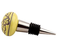 Yellow Brown Leaf Flower Etched Ceramic Wine Stopper