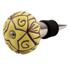 Yellow Base Brown Etched Ceramic Wine Stopper