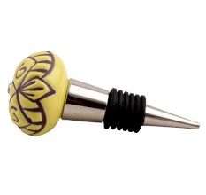 Yellow Base Brown Etched Ceramic Wine Stopper