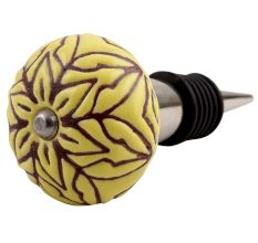 Brown Amarylis Floral Etched Ceramic Wine Stopper