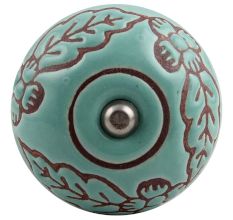 Sea Green Brown Leaf Flower Etched Ceramic Wine Stopper