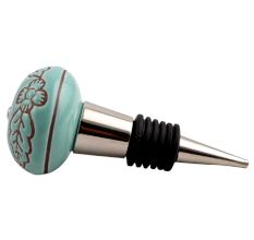 Sea Green Brown Leaf Flower Etched Ceramic Wine Stopper