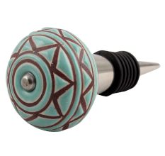 Sea Green Base Brown Pattern Etched Ceramic Wine Stopper