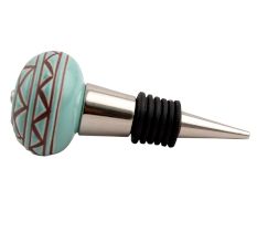 Sea Green Base Brown Pattern Etched Ceramic Wine Stopper