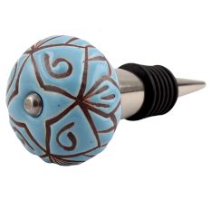 Turquoise Etched Ceramic Floral Wine Stopper