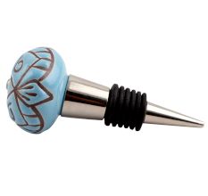 Turquoise Etched Ceramic Floral Wine Stopper