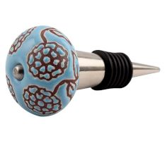Turquoise Marigold Etched Ceramic Wine Stopper
