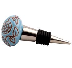 Turquoise Marigold Etched Ceramic Wine Stopper