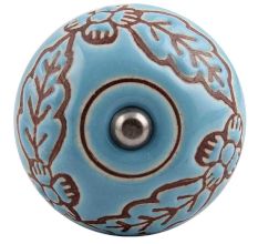 Turquoise Base Brown Leaf Flower Etched Ceramic Wine Stopper