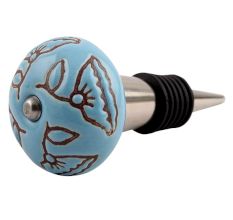 Turquoise Calla Lily Brown Etched Ceramic Wine Stopper