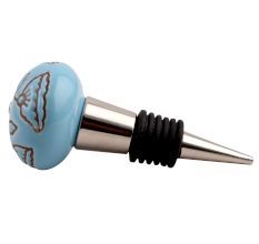 Turquoise Calla Lily Brown Etched Ceramic Wine Stopper