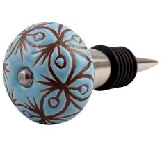 Turquoise Etched Ceramic Floral Wine Stopper