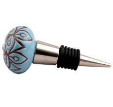 Turquoise Etched Ceramic Floral Wine Stopper
