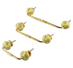 Brown Marigold Etched Ceramic Floral Bridge Handle