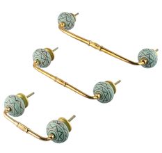 Sea Green Base Brown Pattern Etched Ceramic Bridge Handle