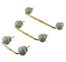 Sea Green Etched Ceramic Floral Bridge Handle