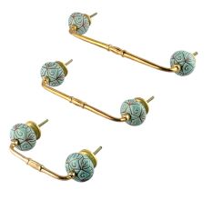 Sea Green Etched Ceramic Floral Bridge Handle