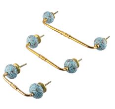 Turquoise Etched Ceramic Floral Bridge Handle