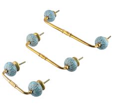 Turquoise Amarylis Floral Etched Ceramic Bridge Handle