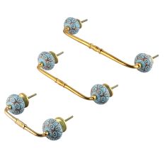 Turquoise Etched Ceramic Floral Bridge Handle