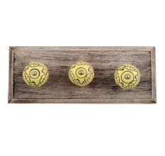 Yellow Brown Leaf Flower Etched Ceramic Wooden Hooks
