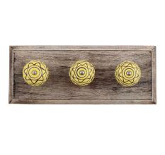 Brown Pattern Etched Ceramic Wooden Hooks