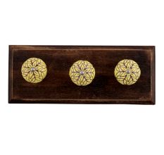 Brown Amarylis Floral Etched Ceramic Wooden Hooks