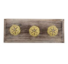Brown Amarylis Floral Etched Ceramic Wooden Hooks
