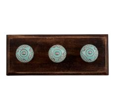 Sea Green Brown Leaf Flower Etched Ceramic Wooden Hooks