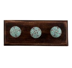 Sea Green Etched Ceramic Floral Wooden Hooks