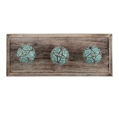 Sea Green Etched Ceramic Floral Wooden Hooks