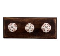 Brown Leaf Cut Flower Etched Ceramic Wooden Hooks