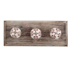 Brown Leaf Cut Flower Etched Ceramic Wooden Hooks