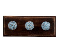 Turquoise Etched Ceramic Floral Wooden Hooks