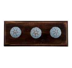 Turquoise Amarylis Floral Etched Ceramic Wooden Hooks