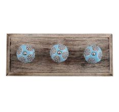 Turquoise Marigold Ceramic Floral Wooden Hooks