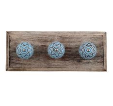Brown Pattern Etched Ceramic Wooden Hooks