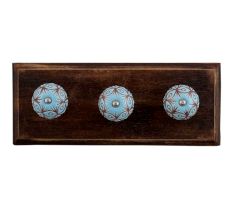 Turquoise Etched Ceramic Floral Wooden Hooks