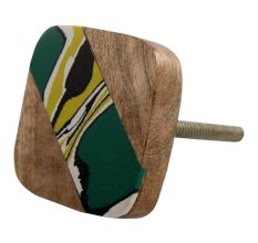 Square Wooden and Metal Cabinet Knob