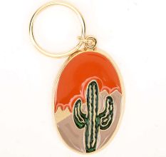 Brass Green Cactus In Spherical Shaped Orange Pale Pink Key Chain